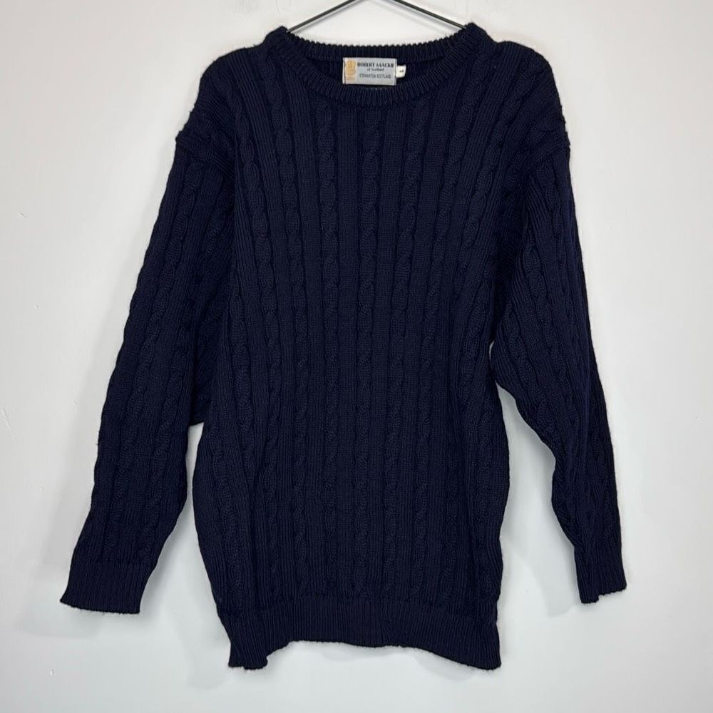 Robert Mackie Vintage Stewarton Scotland Cable Knit Wool Sweater L
